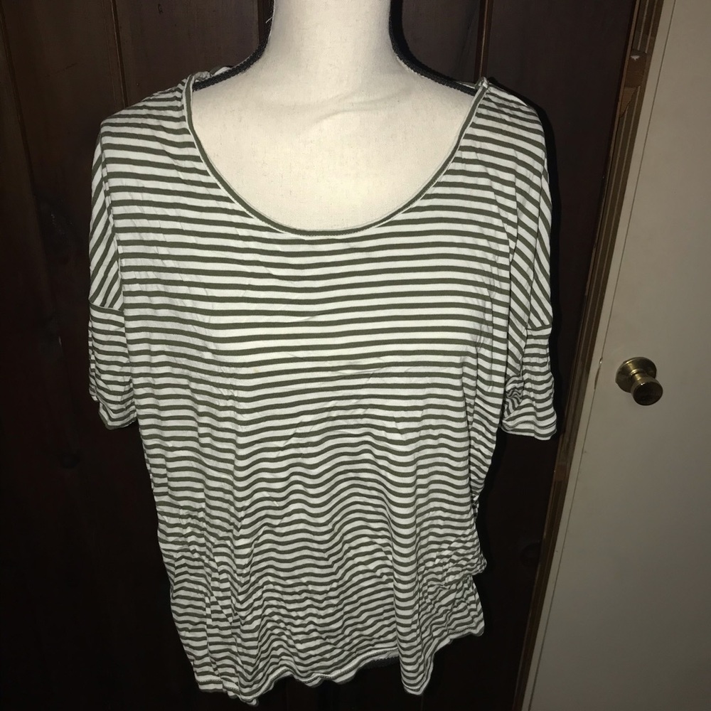 Green and white stripped dolman tee